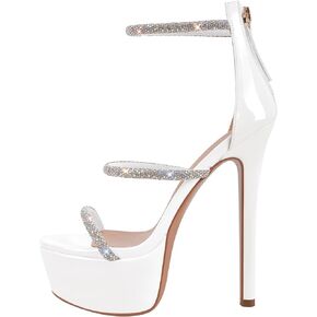 richealnini Platform Heel for Women Crystal Sandals with Rhinestone Straps Buckle Stiletto High Heels