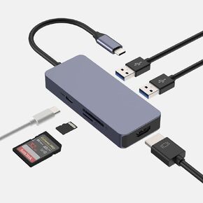 محول USB C، محور USB C، دونجل للكمبيوتر المحمول، محول متعدد المنافذ 6 في 1 4K HDMI مزدوج العرض للكمبيوتر اللوحي، Surface Pro 8 والمزيد (4K HDMI USB 3.0 SD/TF قارئ بطاقة 100 وات PD) in Kuwait
