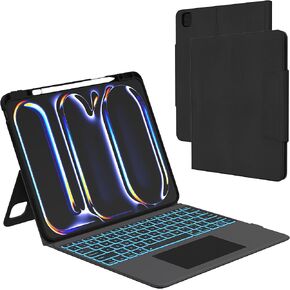 for iPad Pro 13 inch (M4) 2024 Case with Keyboard - Folio Smart Tablet Book Cover with Touchpad - 7 Color Backlit Keyboard Case with Pencil Holder for 13" iPad Pro M4 with Multi-Angle Kickstand Black