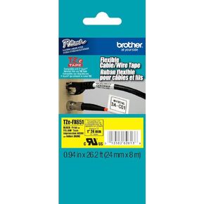 2/Pack Genuine Brother 1" (24mm) Black on Yellow Flexible Cable and Wire TZe P-touch Tapes for Brother PT-9800PCN, PT9800PCN Label Maker
