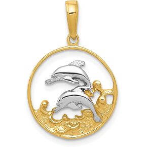 14k Yellow Gold Sea Dolphin Ocean Fish Beach Nautical Circle Necklace Charm Pendant Life Fine Jewelry For Women Gifts For Her