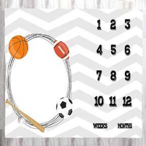 Baby Age Blanket, Basketball Months Blanket for Neutral Newborn Boy or Girl, Mat Unisex Baby Age Mat with Growth Chart Photo Large 48"x40" BTDSLY31