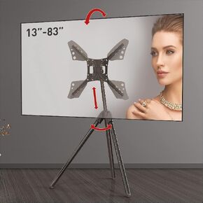 Barkan Tripod Easel 13-83 inch with Tilt and Height Adjustment TV Stand, Holds Up to 110 lbs, Glossy Finish, 5 Year Warranty, TV Mount Base, Fits LED OLED LCD