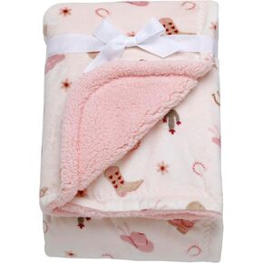 2 Ply Silky Baby Blanket, Reversible to Flannel, Western Ranch Print (Grey and Cream, 30 in. x 40 in.)