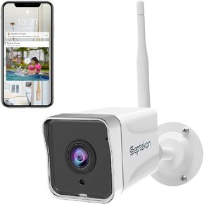 Septekon 2K Security Camera Outdoor，WiFi Cameras for Home Security Outside with Motion Detection Tracking, Night Vision, Two-Way Audio, IP66 Weatherproof, 2.4GHz Wi-Fi, Compatible with Alexa