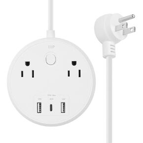 Monoprice USB-C Power Strip, 2 Outlets and 57W 3 USB with 5-Foot Extension Cord, Compact Travel Size, for MacBook Pro, iPad Pro, iPhone, and Galaxy