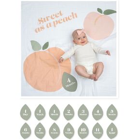Lulujo Baby’s First Year Milestone Blanket and Card Set |40in x 40in| Baby Gifts| Peaches