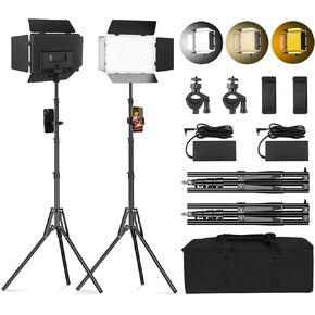 2Pack LED Video Light Panel with Barn Door 2 * 20W 12.6in Bi Color 280 LED Bead 2400Lux 2500-6500K CRI 96+ Photography Panel Video Lighting Kit for Game Live Streaming Video Recording