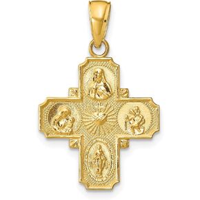 14k Yellow Gold Four Way Medal Necklace Charm Pendant Religious Fine Jewelry For Women Gifts For Her