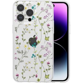 RALEAVO Floral Case for iPhone 13 Pro, Flower Branch Pattern Design Cute Cover Case for Girls Women Slim Thin Soft Silicone Shockproof Anti-Slip Phone Case for iPhone 13 Pro (6.1"),Beige