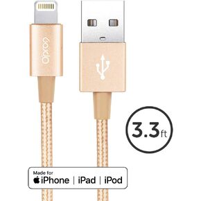 Opro9 Nylon Braided USB Cable with Lightning Connector -Apple MFi Certified- for iPhone 12Pro Max/11Pro Max/Xs Max/XR/8/8Plus/7/7Plus/6S/6S Plus/SE/iPad and More(3.3 Feet/1 Metre) (Gold) in Kuwait