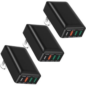Flat USB C Charger, OKRAY 3-Pack 40W 4-Port Fast Charging Blocks Foldable Wall Plug QC/PD3.0 Type C Phone Charger Multiport Travel Power Adapter for iPhone 15 14 13 12 Pro Max, Galaxy S24 S23 A55 A54