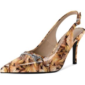 Soireelady Women Slingback High Heels Pointed Toe Stiletto Heels Pumps with Metal Buckle Strap Dress Shoes Patent Leather 3.5 Inches