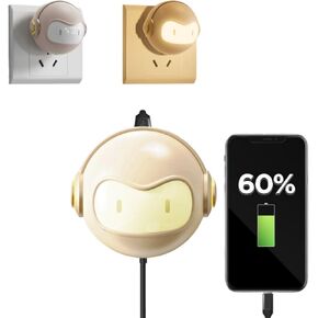 Cute 30W USB C LED Night Light Wall Charger Space Bot GaN Fast PD Charger Block - Adorable Dimmable Night Light Power Adapter for iPhone 16, 15 Pro Max, Galaxy S24, iPad, MacBook Air (Pink)