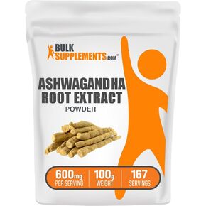 BULKSUPPLEMENTS.COM Ashwagandha Root Extract Powder - Ashwagandha Supplement, Ashwagandha Powder - Ashwagandha Extract, Ashwagandha Root Powder - Vegan, 600mg per Serving, 100g (3.5 oz)