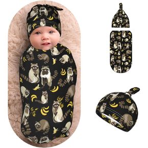 Newborn Swaddle Blanket Welsh Corgi Pembroke Baby Sleep Sack with Beanie Set Soft Stretch Adjustable Wraps Receiving Blankets for Infant Boy Girl