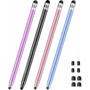 4 عبوات من أقلام اللمس لشاشات اللمس، قلم Smozer ذو السعة 2 في 1 أقلام لمس دقيقة لأجهزة iPad iPhone والأجهزة اللوحية وSamsung وجميع أجهزة شاشات اللمس العالمية، مع 8 أطراف مطاطية إضافية قابلة للاستبدال