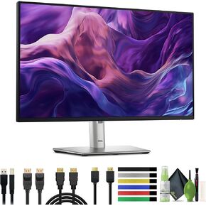 Dell S2425H Monitor 24" Full HD (1920x1080) 8Ms 100Hz Display, Integrated 2 x 5W Speakers, 2 x HDMI, 16.7 Million Colors, Tilt Adjustability - Silver Bundle with Cleaning Kit and More