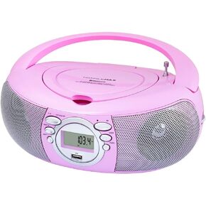 HANNLOMAX HX-321CD Portable CD/MP3 Boombox، راديو AM/FM، بلوتوث، منفذ USB لتشغيل MP3، Aux-in، شاشة LCD، مصدر طاقة مزدوج AC/DC (أبيض)