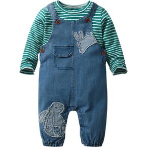 Cute Baby Girls Clothes Toddler Girls Long-Sleeve Romper+Denim Overalls Pants Outfits Infant Girl 0-2 Years Clothes