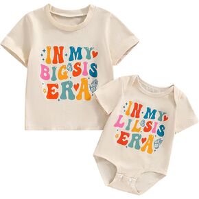 Big Sister Little Sister Matching Outfit Shirt Set Rainbow Floral T-shirt and Bodysuit Sibling Clothes
