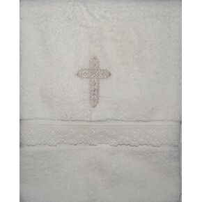 Baby Baptism Towel with Cross and Lace