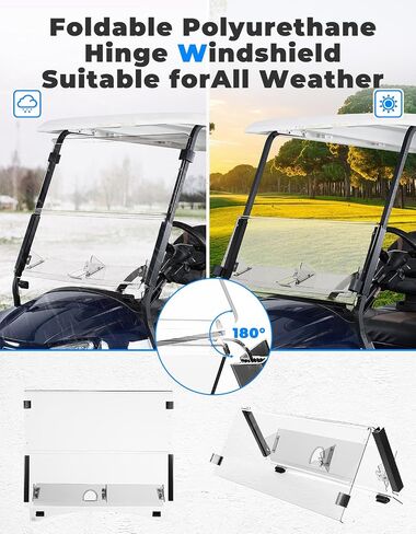 KEMIMOTO Golf Cart Windshield with Storage Basket Compatible with Club Car Precedent, Foldable Replacement Windshield, Anti-UV and Impact Resistant Acrylic, Tinted in Saudi Arabia