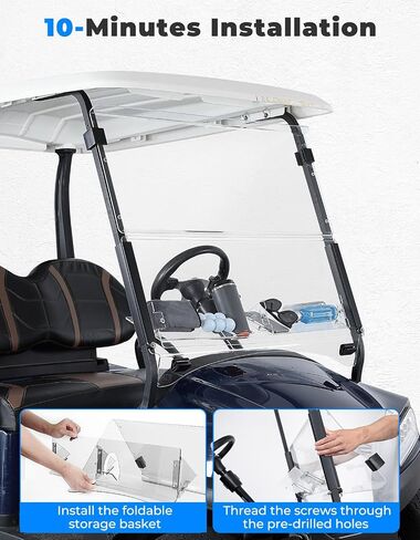 KEMIMOTO Golf Cart Windshield with Storage Basket Compatible with Club Car Precedent, Foldable Replacement Windshield, Anti-UV and Impact Resistant Acrylic, Tinted in Saudi Arabia