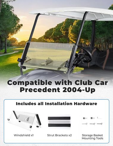 KEMIMOTO Golf Cart Windshield with Storage Basket Compatible with Club Car Precedent, Foldable Replacement Windshield, Anti-UV and Impact Resistant Acrylic, Tinted in Saudi Arabia