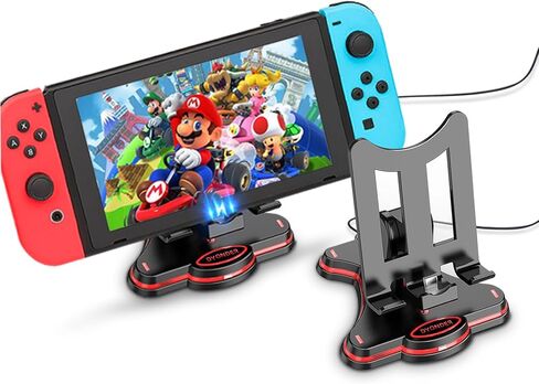 قاعدة شحن RGB للتبديل/التبديل لايت/OLED، دعامة محمولة قابلة للطي وغير قابلة للانزلاق للهاتف، حامل مفتاح شحن قابل للتعديل مع منفذ شاحن من النوع C (أسود) in Kuwait