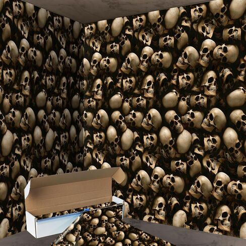 33ft Halloween Skeleton Wallpaper Party Decorations,Plastic Graveyard Skeleton Wall Backdrop,Horror Catacombs Room Scene Setters Photograph Background for Halloween Circus Haunted House Party Supplies in Saudi Arabia
