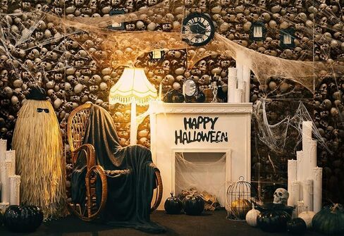 33ft Halloween Skeleton Wallpaper Party Decorations,Plastic Graveyard Skeleton Wall Backdrop,Horror Catacombs Room Scene Setters Photograph Background for Halloween Circus Haunted House Party Supplies in Saudi Arabia