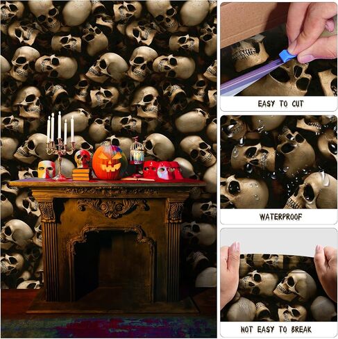 33ft Halloween Skeleton Wallpaper Party Decorations,Plastic Graveyard Skeleton Wall Backdrop,Horror Catacombs Room Scene Setters Photograph Background for Halloween Circus Haunted House Party Supplies in Saudi Arabia