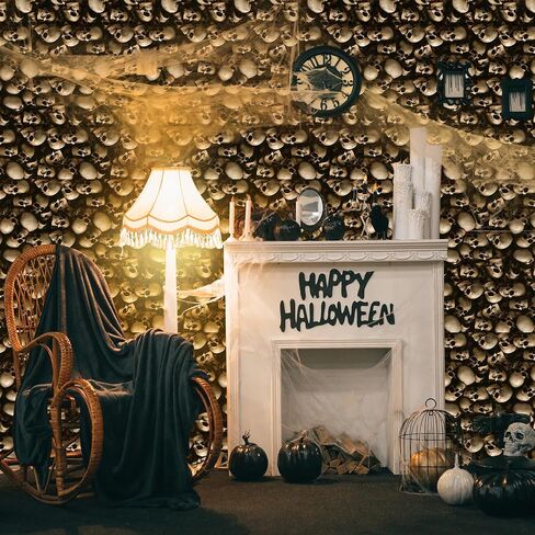 33ft Halloween Skeleton Wallpaper Party Decorations,Plastic Graveyard Skeleton Wall Backdrop,Horror Catacombs Room Scene Setters Photograph Background for Halloween Circus Haunted House Party Supplies in Saudi Arabia
