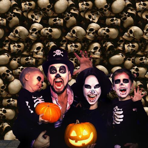 33ft Halloween Skeleton Wallpaper Party Decorations,Plastic Graveyard Skeleton Wall Backdrop,Horror Catacombs Room Scene Setters Photograph Background for Halloween Circus Haunted House Party Supplies in Saudi Arabia