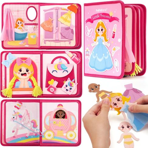 hahaland Quiet Busy Book for Toddlers 3-5 - Princess Makeover Busy Board Montessori Toys for 3 Year Old Pretend Play - 3-5 Year Old Girl Birthday Gifts Ideas - 4 Year Old Girl Present in Kuwait