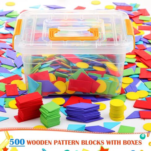 250 Pcs Pattern Blocks Bulk for Classroom with Storage Box Stem Toys Colored Tangrams Math Puzzles Manipulative Set for Geometric Shape Recognition, Symmetry, Patterning in Saudi Arabia