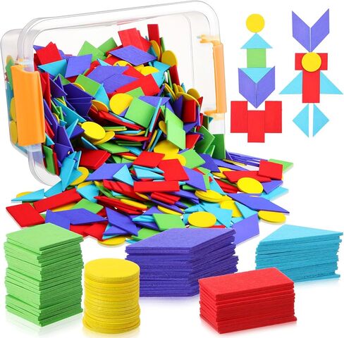 250 قطعة من المكعبات النمطية للفصل الدراسي مع صندوق تخزين ألعاب جذعية تانجرام ملونة مجموعة ألغاز رياضية للتعرف على الأشكال الهندسية والتماثل والزخرفة in Kuwait