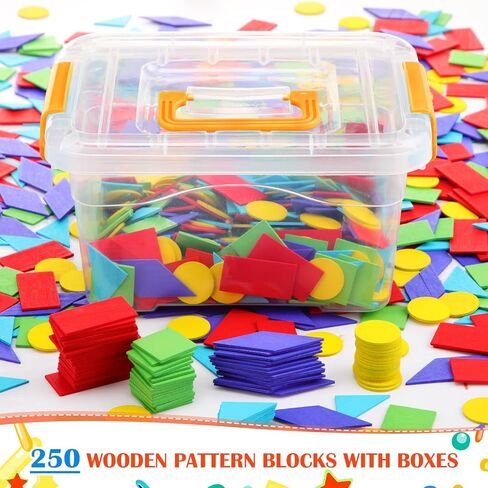 250 قطعة من المكعبات النمطية للفصل الدراسي مع صندوق تخزين ألعاب جذعية تانجرام ملونة مجموعة ألغاز رياضية للتعرف على الأشكال الهندسية والتماثل والزخرفة in Kuwait