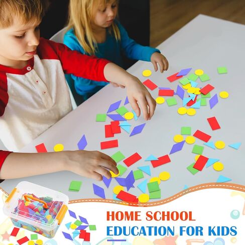 250 قطعة من المكعبات النمطية للفصل الدراسي مع صندوق تخزين ألعاب جذعية تانجرام ملونة مجموعة ألغاز رياضية للتعرف على الأشكال الهندسية والتماثل والزخرفة in Kuwait