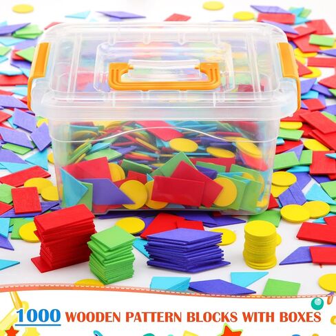 250 Pcs Pattern Blocks Bulk for Classroom with Storage Box Stem Toys Colored Tangrams Math Puzzles Manipulative Set for Geometric Shape Recognition, Symmetry, Patterning in Saudi Arabia