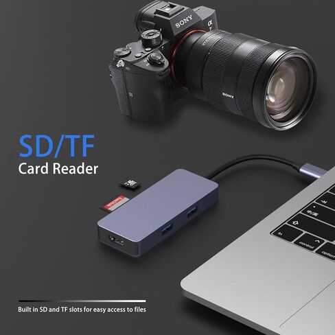 USB C Adapter, USB C Hub, Dongle for Laptop, 6 in 1 4K HDMI Dual Display Multport Adapter for Tablet, Surface Pro 8 and More(4K HDMI USB 3.0 SD/TF Card Reader 100W PD) in Saudi Arabia