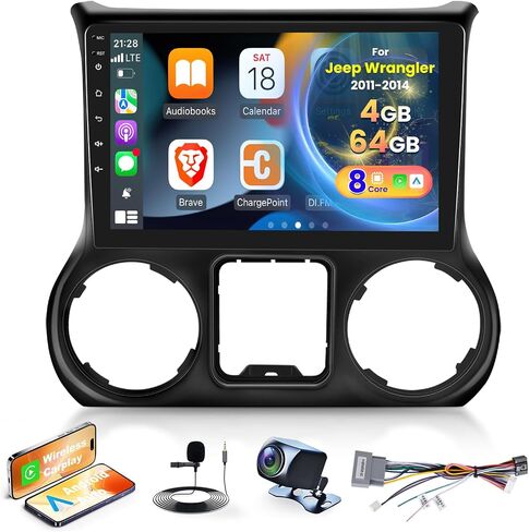[8 Core 4G+64G] راديو سيارة لسيارة Jeep Wrangler 2011 2012 2013 2014-10.1 بوصة شاشة تعمل باللمس بنظام Android ستيريو تشغيل السيارة، DSP 32 EQ Audio/IPS Screen/Carplay/Android Auto/SWC/BT 5.0/WiFi in Saudi Arabia