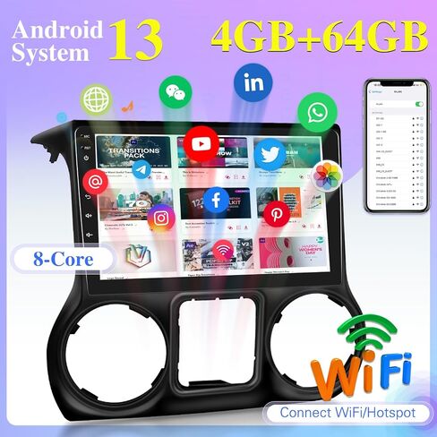 [8 Core 4G+64G] راديو سيارة لسيارة Jeep Wrangler 2011 2012 2013 2014-10.1 بوصة شاشة تعمل باللمس بنظام Android ستيريو تشغيل السيارة، DSP 32 EQ Audio/IPS Screen/Carplay/Android Auto/SWC/BT 5.0/WiFi in Saudi Arabia