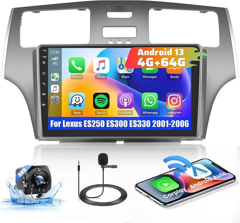 [4G+64G] لسيارة Lexus ES250 ES300 ES330 2001-2006 Android ستيريو مع CarPlay Android Auto، 9 بوصة 1280x720P HD شاشة لمس مع نظام ملاحة GPS DSP WiFi FM RDS in Saudi Arabia