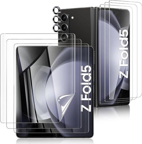 Fotbor [3+3+3 Pack for Galaxy Z Fold 5 Screen Protector, 3 Pack Inner Screen Flexible Film + 3 Pack Back Screen Protector Tempered Glass + 3 Pack [1 Set] Camera Lens Protector Accessories (clear) in Saudi Arabia