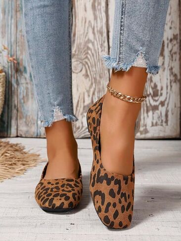 SweatyRocks Women's Square Closed Toe Flats Shoes Leopard Print Outdoor Dressy Shoes in Saudi Arabia