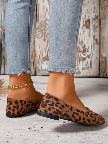 SweatyRocks Women's Square Closed Toe Flats Shoes Leopard Print Outdoor Dressy Shoes in Saudi Arabia