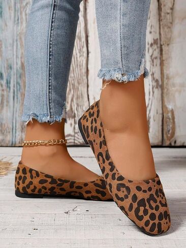 SweatyRocks Women's Square Closed Toe Flats Shoes Leopard Print Outdoor Dressy Shoes in Saudi Arabia