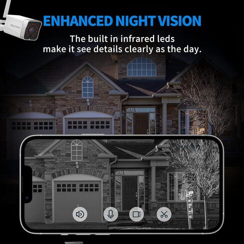 Septekon 2K Security Camera Outdoor，WiFi Cameras for Home Security Outside with Motion Detection Tracking, Night Vision, Two-Way Audio, IP66 Weatherproof, 2.4GHz Wi-Fi, Compatible with Alexa in Saudi Arabia